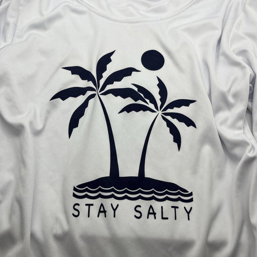 Spicy Tuna Youth Large Swim shirt Rash Guard Long Sleeve Palm Trees Stay Salty